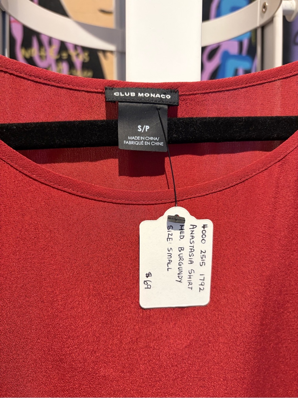 Club Monaco 100% Silk Rust Red Short Sleeve Scoop Neck - Picture 3 of 4
